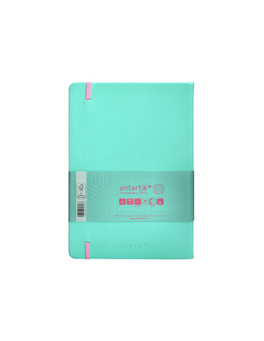 Cuaderno con gomilla antartik notes tapa dura a5 hojas cuadricula rosa y turquesa 100 hojas 80 gr fsc