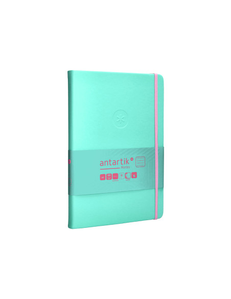Cuaderno con gomilla antartik notes tapa dura a5 hojas cuadricula rosa y turquesa 100 hojas 80 gr fsc