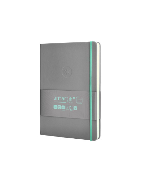 Cuaderno con gomilla antartik notes tapa dura a5 hojas rayas gris y turquesa 100 hojas 80 gr fsc