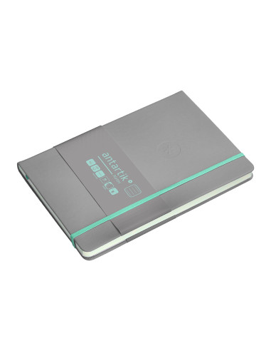 Cuaderno con gomilla antartik notes tapa dura a5 hojas rayas gris y turquesa 100 hojas 80 gr fsc