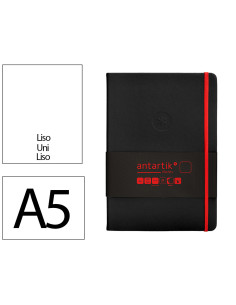 Cuaderno con gomilla antartik notes tapa dura a5 hojas lisas negro y rojo 100 hojas 80 gr fsc