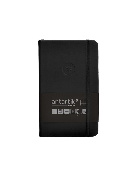 Cuaderno con gomilla antartik notes tapa dura a6 hojas cuadricula negro 100 hojas 80 gr fsc