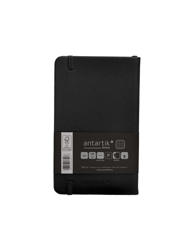 Cuaderno con gomilla antartik notes tapa dura a6 hojas cuadricula negro 100 hojas 80 gr fsc