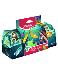Bolso escolar portatodo maped ungle fever con 12 rotuladores colores surtidos + 12 lapices de colores 2