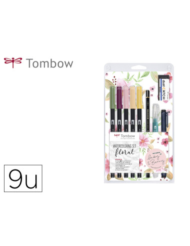 Set watercoloring tombow set floral 9 piezas