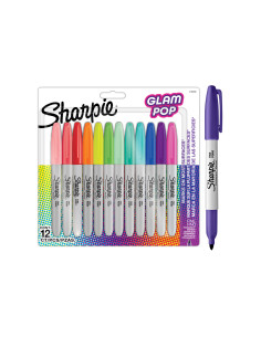Rotulador sharpie permanente fino glam pop blister de 12 unidades colores surtidos 2