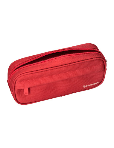 Estuche portatodo liderpapel classic ovalado 2 cremalleras con bolsillo delantero 210x90mm rojo