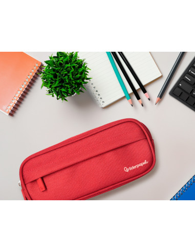 Estuche portatodo liderpapel classic ovalado 2 cremalleras con bolsillo delantero 210x90mm rojo