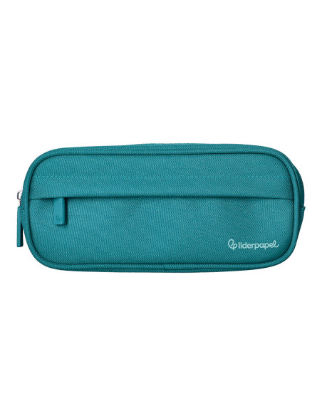 Estuche portatodo liderpapel classic ovalado 2 cremalleras con bolsillo delantero 210x90mm azul turquesa