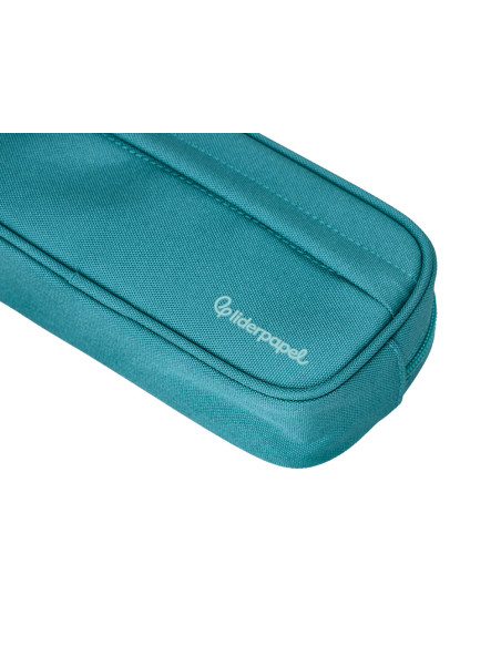 Estuche portatodo liderpapel classic ovalado 2 cremalleras con bolsillo delantero 210x90mm azul turquesa