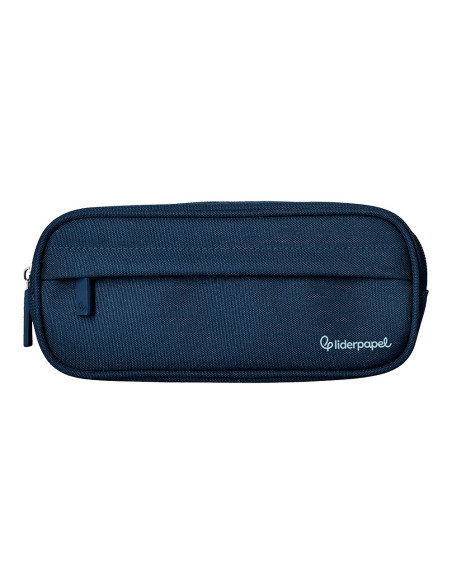Estuche portatodo liderpapel classic ovalado 2 cremalleras con bolsillo delantero 210x90mm azul marino