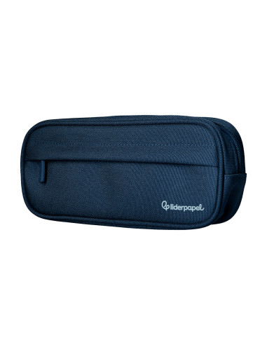 Estuche portatodo liderpapel classic ovalado 2 cremalleras con bolsillo delantero 210x90mm azul marino