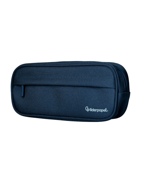 Estuche portatodo liderpapel classic ovalado 2 cremalleras con bolsillo delantero 210x90mm azul marino