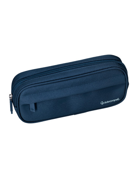 Estuche portatodo liderpapel classic ovalado 2 cremalleras con bolsillo delantero 210x90mm azul marino