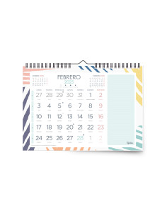 Calendario espiral pared liderpapel joven 2025 numeros grandes 44x32 cm papel 128 gr con pegatinas 2