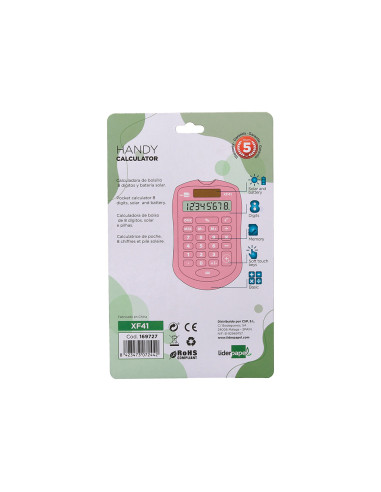 Calculadora liderpapel bolsillo xf41 8 digitos solar y pilas color rosa 94x59,5x10,5mm