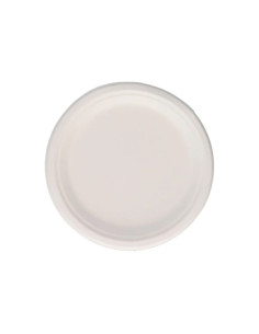 Plato fibra caña azucar bunzl biodegradable 22 cm diametro apto alimentos frios y calientes color blanco 2