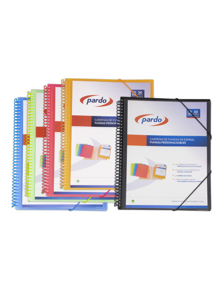 Carpeta pardo escaparate con espiral 30 fundas folio personalizable color negra