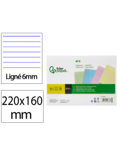Tarjeta liderpapel para estudiar rayada cartulina de colores 170 gr/m2 160x220mm paquete de 200 unidades
