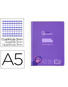 Cuaderno espiral liderpapel din a5 pautaguia tapa plastico 80h 90gr cuadro pautado 3 mm con margen color lila