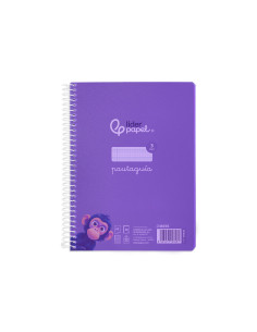 Cuaderno espiral liderpapel din a5 pautaguia tapa plastico 80h 90gr cuadro pautado 3 mm con margen color lila 2