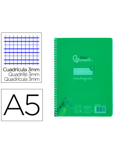 Cuaderno espiral liderpapel din a5 pautaguia tapa plastico 80h 90gr cuadro pautado 3 mm con margen color verde