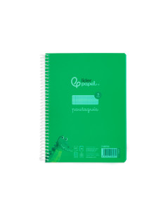 Cuaderno espiral liderpapel din a5 pautaguia tapa plastico 80h 90gr cuadro pautado 3 mm con margen color verde 2