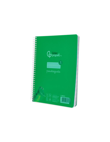 Cuaderno espiral liderpapel din a5 pautaguia tapa plastico 80h 90gr cuadro pautado 3 mm con margen color verde