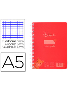 Cuaderno espiral liderpapel din a5 pautaguia tapa plastico 80h 90gr cuadro pautado 3 mm con margen color rojo