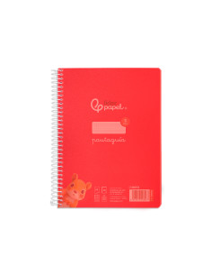 Cuaderno espiral liderpapel din a5 pautaguia tapa plastico 80h 90gr cuadro pautado 3 mm con margen color rojo 2