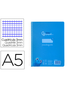 Cuaderno espiral liderpapel din a5 pautaguia tapa plastico 80h 90gr cuadro pautado 3 mm con margen color azul