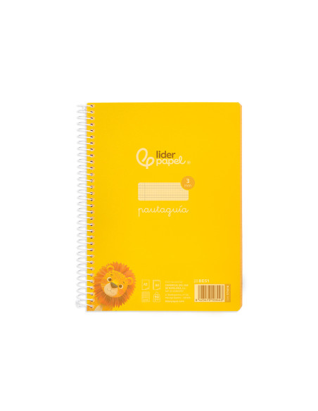 Cuaderno espiral liderpapel din a5 pautaguia tapa plastico 80h 90gr cuadro pautado 3 mm con margen color amarillo
