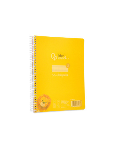 Cuaderno espiral liderpapel din a5 pautaguia tapa plastico 80h 90gr cuadro pautado 3 mm con margen color amarillo