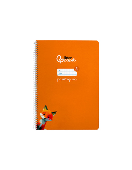 Cuaderno espiral liderpapel din a4 pautaguia tapa dura 80h 90 gr cuadro pautado 5mm color naranja
