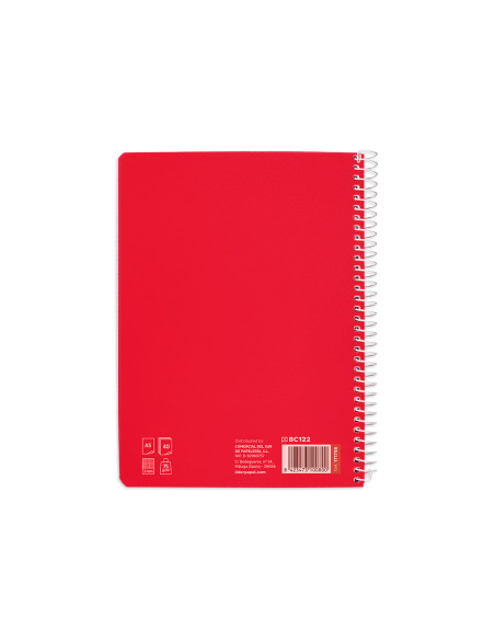 Cuaderno espiral liderpapel din a5 pautaguia tapa blanda 40h 75 gr cuadro pautado 5mm color rojo