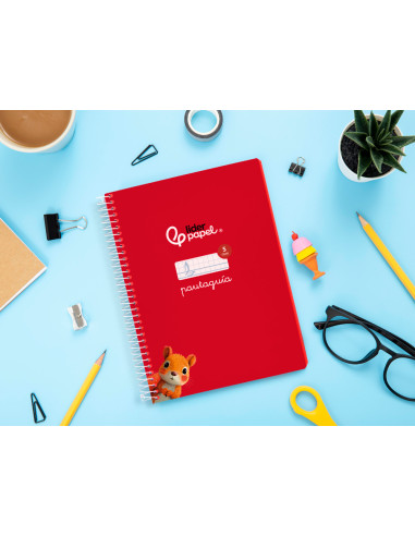 Cuaderno espiral liderpapel din a5 pautaguia tapa blanda 40h 75 gr cuadro pautado 5mm color rojo