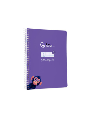 Cuaderno espiral liderpapel din a5 pautaguia tapa blanda 40h 75gr cuadro pautado 5mm color lila