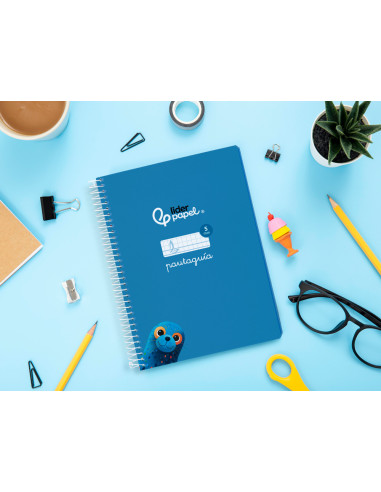 Cuaderno espiral liderpapel din a5 pautaguia tapa blanda 40h 75 gr cuadro pautado 5mm color azul