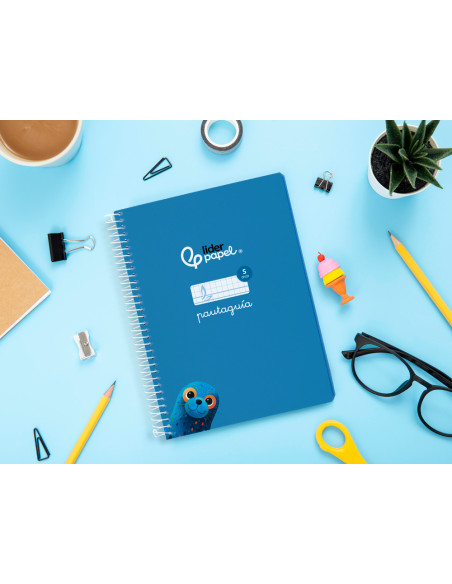 Cuaderno espiral liderpapel din a5 pautaguia tapa blanda 40h 75 gr cuadro pautado 5mm color azul