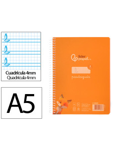 Cuaderno espiral liderpapel a5 pautaguia tapa plastico 80h 90gr cuadro pautado 4mm color naranja