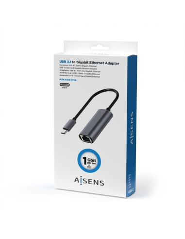 Adaptador USB Tipo-C Aisens A109-0709/ USB Tipo-C Macho - RJ45 Hembra/ 1000Mbps/ 15cm/ Gris