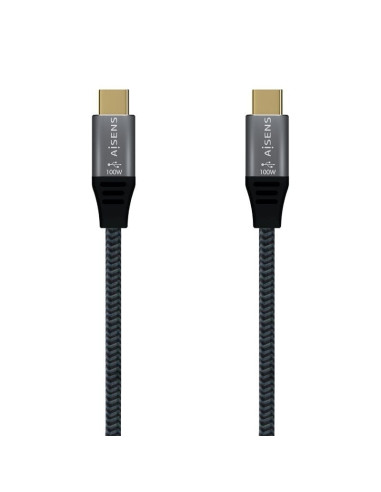 Cable USB 2.0 Tipo-C Aisens A107-0629 5A 100W/ USB Tipo-C Macho - USB Tipo-C Macho/ Hasta 100W/ 60Mbps/ 2m/ Gris