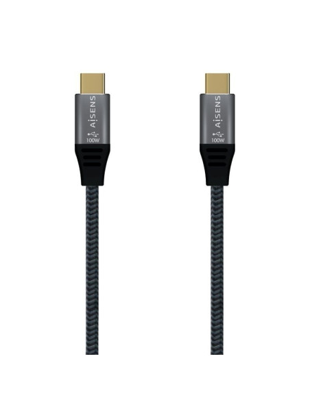Cable USB 2.0 Tipo-C Aisens A107-0629 5A 100W/ USB Tipo-C Macho - USB Tipo-C Macho/ Hasta 100W/ 60Mbps/ 2m/ Gris
