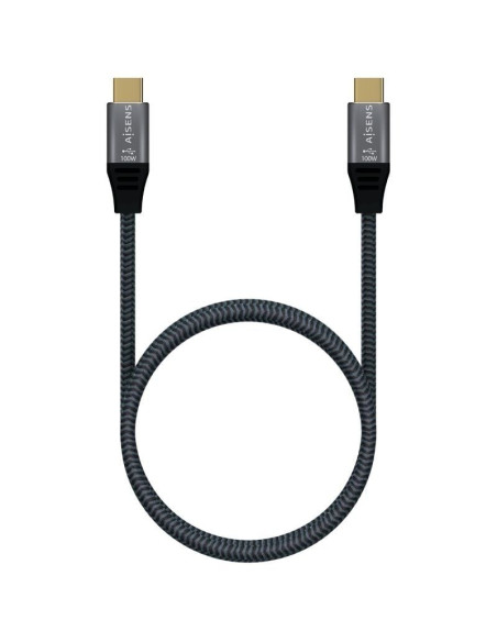 Cable USB 2.0 Tipo-C Aisens A107-0629 5A 100W/ USB Tipo-C Macho - USB Tipo-C Macho/ Hasta 100W/ 60Mbps/ 2m/ Gris