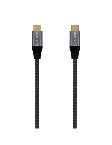 Cable USB 3.2 Tipo-C Aisens A107-0670 20GBPS 100W/ USB Tipo-C Macho - USB Tipo-C Macho/ Hasta 100W/ 2500Mbps/ 60cm/ Gris