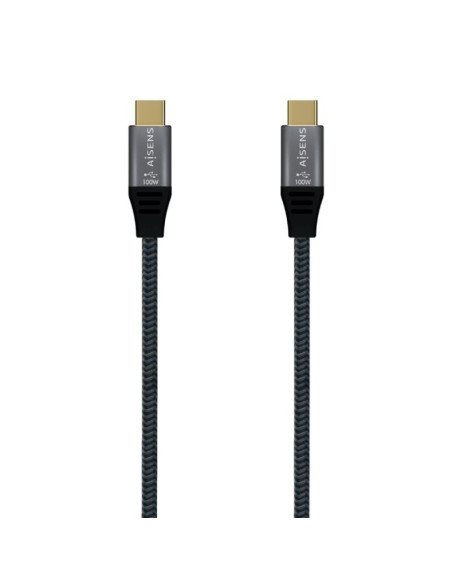 Cable USB 3.2 Tipo-C Aisens A107-0670 20GBPS 100W/ USB Tipo-C Macho - USB Tipo-C Macho/ Hasta 100W/ 2500Mbps/ 60cm/ Gris