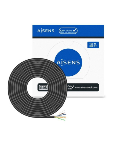 Bobina de Cable RJ45 para Exteriores UTP AWG23 Aisens A135-0675 Cat.6/ 100m/ Impermeable/ Negro