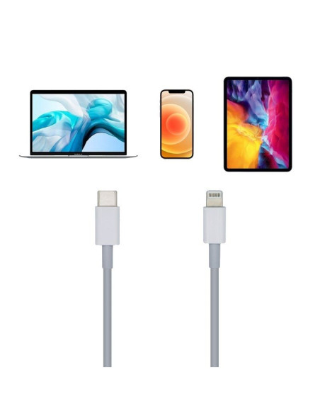 Cable USB 2.0 Tipo-C Lightning Aisens A102-0442/ Lightning Macho - USB Tipo-C Macho/ 1m/ Blanco