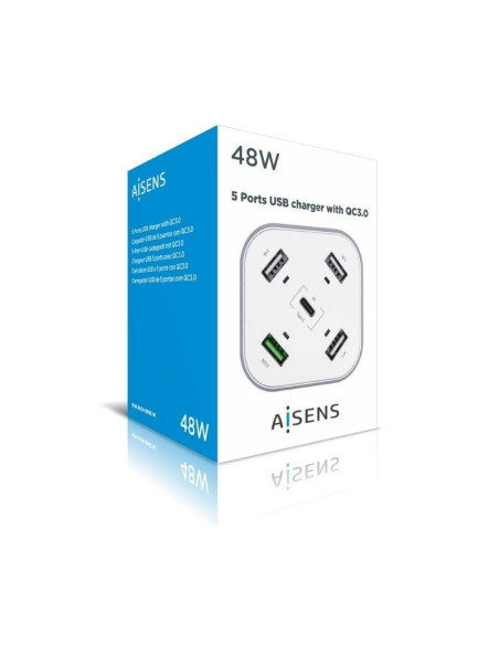 Cargador de Mesa Aisens ASCH-5PQC-W/ 1xUSB Tipo-C/ 4xUSB/ 48W