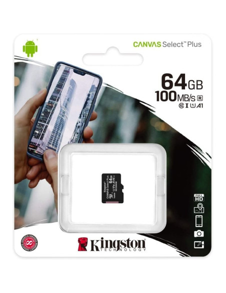 Tarjeta de Memoria Kingston CANVAS Select Plus 64GB microSD XC/ Clase 10/ 100MBs
